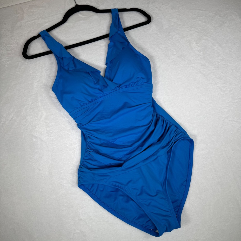 LA BLANCA Royal Blue Ruffle Ruched One Piece Swimsuit Women's Size‎ 6